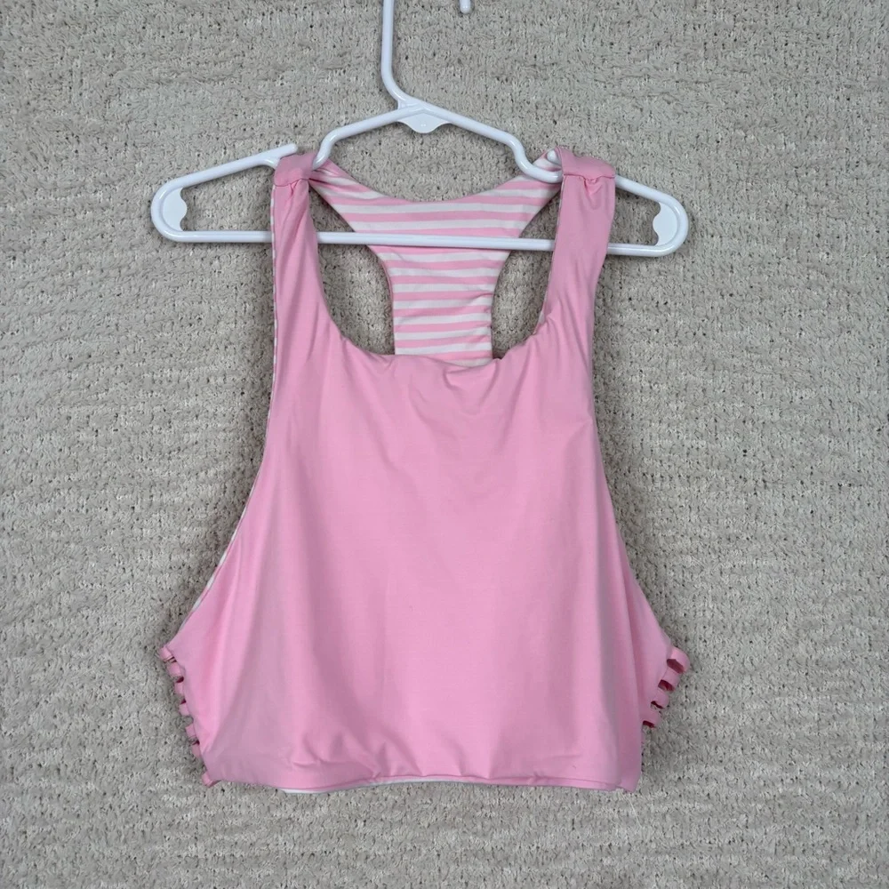 Janie and Jack Swim Top Girls M Pink White Striped‎ Reversable Bikini Top Beach